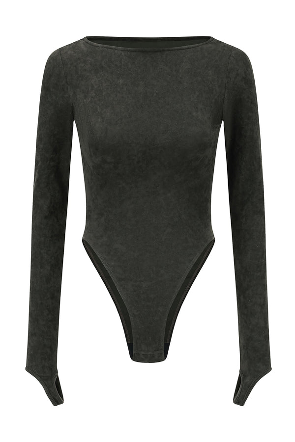 OUDE WAAG 25 Autumn and Winter Stretch Velvet Bodysuit OW-OW-25AW-BD03T1GR590-ML Dark Green